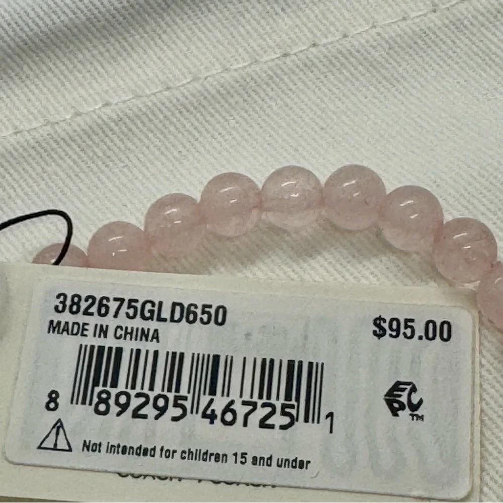 Last One Coach New Heart Key Bead Stretch Bracelet Light Pink‎ Gold Tone Chams